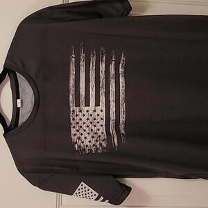 Sz.L Gray American Flag Distressed Athletic Shirt .. Flag On Right Sleeve